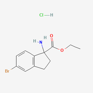 molecular formula C12H15BrClNO2 B13047293 Ethyl 1-amino-5-bromo-2,3-dihydroindene-1-carboxylate;hydrochloride 