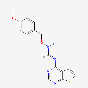molecular formula C15H14N4O2S B13048268 N'-[(4-methoxybenzyl)oxy]-N-thieno[2,3-d]pyrimidin-4-yliminoformamide 