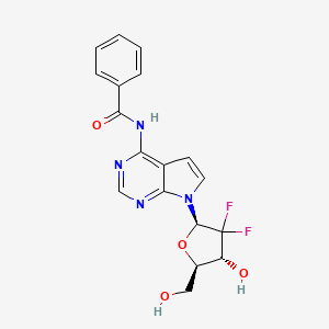 molecular formula C18H16F2N4O4 B13048452 N-(7-((2R,4R,5R)-3,3-Difluoro-4-hydroxy-5-(hydroxymethyl)tetrahydrofuran-2-YL)-7H-pyrrolo[2,3-D]pyrimidin-4-YL)benzamide 