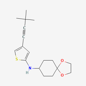 molecular formula C18H25NO2S B13048494 N-(4-(3,3-Dimethylbut-1-YN-1-YL)thiophen-2-YL)-1,4-dioxaspiro[4.5]decan-8-amine 