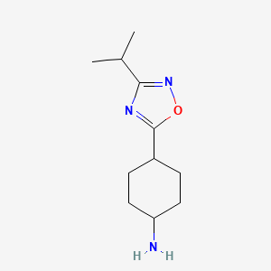 molecular formula C11H19N3O B13050963 4-(3-Isopropyl-1,2,4-oxadiazol-5-YL)cyclohexan-1-amine 