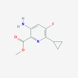 molecular formula C10H11FN2O2 B13051170 Methyl 3-amino-6-cyclopropyl-5-fluoropicolinate 