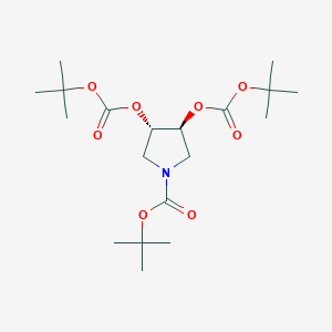 molecular formula C19H33NO8 B13051837 Tert-butyl (3S,4S)-3,4-bis((tert-butoxycarbonyl)oxy)pyrrolidine-1-carboxylate 