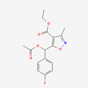 molecular formula C16H16FNO5 B13051884 Ethyl 5-(acetoxy(4-fluorophenyl)methyl)-3-methylisoxazole-4-carboxylate 