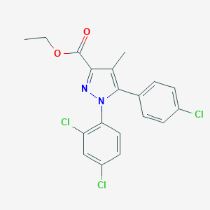 molecular formula C19H15Cl3N2O2 B130524 Ethyl 5-(4-chlorophenyl)-1-(2,4-dichlorophenyl)-4-methyl-1H-pyrazole-3-carboxylate CAS No. 158941-22-1