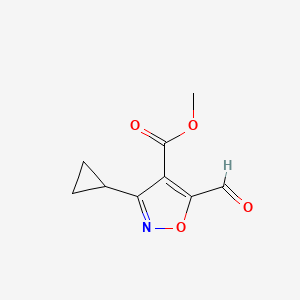 molecular formula C9H9NO4 B13052599 Methyl 3-cyclopropyl-5-formylisoxazole-4-carboxylate 