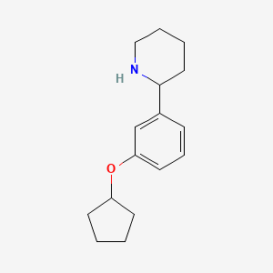 molecular formula C16H23NO B13052792 3-Cyclopentyloxy-1-(2-piperidyl)benzene 