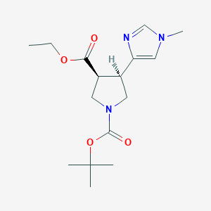 molecular formula C16H25N3O4 B13053098 Trans-1-Tert-Butyl 3-Ethyl 4-(1-Methyl-1H-Imidazol-4-Yl)Pyrrolidine-1,3-Dicarboxylate 