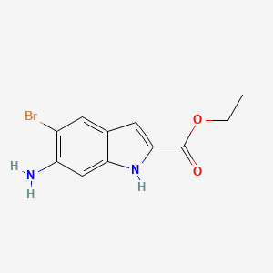 molecular formula C11H11BrN2O2 B13054767 Ethyl 6-amino-5-bromo-1H-indole-2-carboxylate 