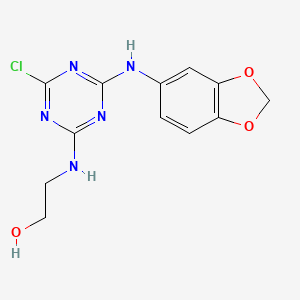 molecular formula C12H12ClN5O3 B1305516 2-[4-(Benzo[1,3]dioxol-5-ylamino)-6-chloro-[1,3,5]triazin-2-ylamino]-ethanol CAS No. 462066-89-3