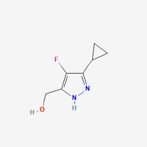 molecular formula C7H9FN2O B13055416 (5-Cyclopropyl-4-fluoro-1H-pyrazol-3-YL)methanol 