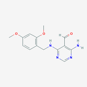 molecular formula C14H16N4O3 B13055858 4-Amino-6-((2,4-dimethoxybenzyl)amino)pyrimidine-5-carbaldehyde 