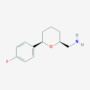 molecular formula C12H16FNO B13055879 ((2S,6R)-6-(4-Fluorophenyl)tetrahydro-2H-pyran-2-YL)methanamine 