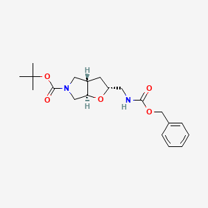 molecular formula C20H28N2O5 B13055887 Racemic-(2R,3aR,6aR)-tert-butyl2-((((benzyloxy)carbonyl)amino)methyl)tetrahydro-2H-furo[2,3-c]pyrrole-5(3H)-carboxylate 