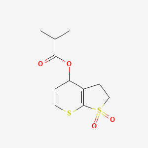 molecular formula C11H14O4S2 B13056312 1,1-Dioxido-2,3-dihydro-4H-thieno[2,3-b]thiopyran-4-yl isobutyrate 