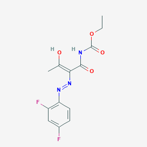 molecular formula C13H13F2N3O4 B13056753 ethylN-{2-[2-(2,4-difluorophenyl)hydrazin-1-ylidene]-3-oxobutanoyl}carbamate 