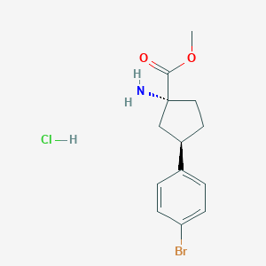 molecular formula C13H17BrClNO2 B13056759 Methyl (1R,3R)-1-amino-3-(4-bromophenyl)cyclopentane-1-carboxylate hcl 