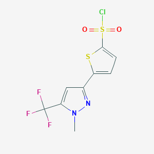 molecular formula C9H6ClF3N2O2S2 B1305684 5-[1-Methyl-5-(Trifluoromethyl)-1H-Pyrazol-3-Yl]Thiophene-2-Sulfonyl Chloride CAS No. 166964-31-4