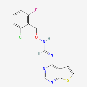 molecular formula C14H10ClFN4OS B13056930 N'-[(2-chloro-6-fluorobenzyl)oxy]-N-thieno[2,3-d]pyrimidin-4-yliminoformamide 