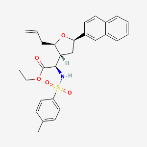 molecular formula C28H31NO5S B13057265 Ethyl (R)-2-((2R,3R,5R)-2-allyl-5-(naphthalen-2-YL)tetrahydrofuran-3-YL)-2-((4-methylphenyl)sulfonamido)acetate 