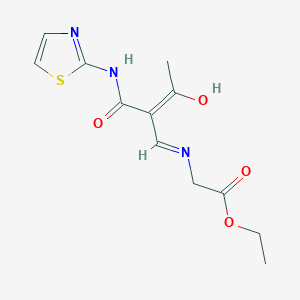 molecular formula C12H15N3O4S B13057298 Ethyl 2-({3-oxo-2-[(1,3-thiazol-2-ylamino)carbonyl]-1-butenyl}amino)acetate 