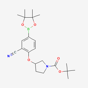 molecular formula C22H31BN2O5 B13057352 Tert-butyl 3-(2-cyano-4-(4,4,5,5-tetramethyl-1,3,2-dioxaborolan-2-YL)phenoxy)pyrrolidine-1-carboxylate 