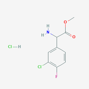 molecular formula C9H10Cl2FNO2 B13057376 Methyl 2-amino-2-(3-chloro-4-fluorophenyl)acetate hcl 
