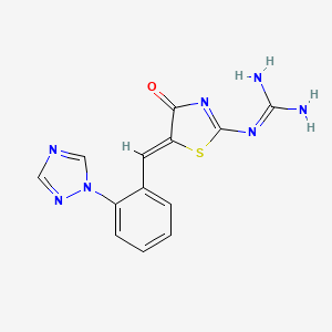 molecular formula C13H11N7OS B13057476 N-[4-oxo-5-{(Z)-[2-(1H-1,2,4-triazol-1-yl)phenyl]methylidene}-1,3-thiazol-2(4H)-yl]guanidine 
