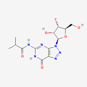 molecular formula C13H17FN6O5 B13057781 N-(3-((2R,3S,4S,5R)-4-Fluoro-3-hydroxy-5-(hydroxymethyl)tetrahydrofuran-2-YL)-7-oxo-6,7-dihydro-3H-[1,2,3]triazolo[4,5-D]pyrimidin-5-YL)isobutyramide 