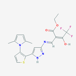 molecular formula C20H19F3N4O3S B13057825 ethyl (Z)-3-({3-[3-(2,5-dimethyl-1H-pyrrol-1-yl)-2-thienyl]-1H-pyrazol-5-yl}amino)-2-(2,2,2-trifluoroacetyl)-2-propenoate 