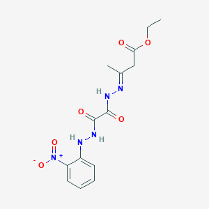 molecular formula C14H17N5O6 B13057855 ethyl(3E)-3-({[(E)-(2-nitrophenyl)-C-hydroxycarbonohydrazonoyl]formamido}imino)butanoate 