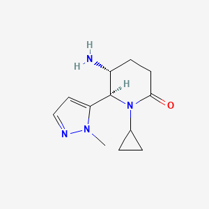 molecular formula C12H18N4O B13058155 Rac-(5R,6R)-5-amino-1-cyclopropyl-6-(1-methyl-1H-pyrazol-5-yl)piperidin-2-one 