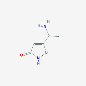 molecular formula C5H8N2O2 B13058306 5-(1-Aminoethyl)isoxazol-3-OL 