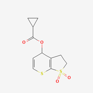 molecular formula C11H12O4S2 B13058313 1,1-Dioxido-2,3-dihydro-4H-thieno[2,3-b]thiopyran-4-yl cyclopropanecarboxylate 