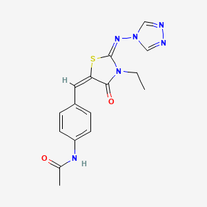 molecular formula C16H16N6O2S B13058600 N-[4-[(E)-[(2E)-3-ethyl-4-oxo-2-(1,2,4-triazol-4-ylimino)-1,3-thiazolidin-5-ylidene]methyl]phenyl]acetamide 