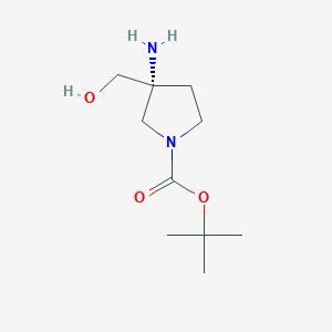 molecular formula C10H20N2O3 B13058626 tert-Butyl (3R)-3-amino-3-(hydroxymethyl)pyrrolidine-1-carboxylate 