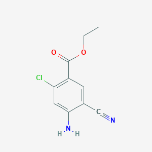 molecular formula C10H9ClN2O2 B13058954 Ethyl 4-amino-2-chloro-5-cyanobenzoate 