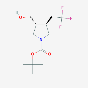 molecular formula C12H20F3NO3 B13059599 tert-Butyltrans-3-(hydroxymethyl)-4-(2,2,2-trifluoroethyl)pyrrolidine-1-carboxylate 
