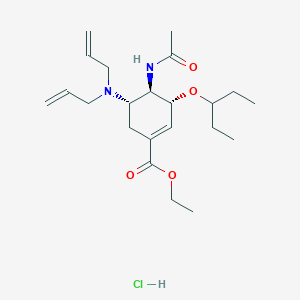 molecular formula C22H37ClN2O4 B13059667 ethyl (3R,4R,5S)-4-acetamido-5-[bis(prop-2-enyl)amino]-3-pentan-3-yloxycyclohexene-1-carboxylate;hydrochloride 