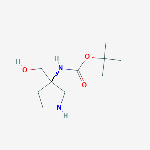 molecular formula C10H20N2O3 B13060175 tert-butyl N-[(3S)-3-(hydroxymethyl)pyrrolidin-3-yl]carbamate 