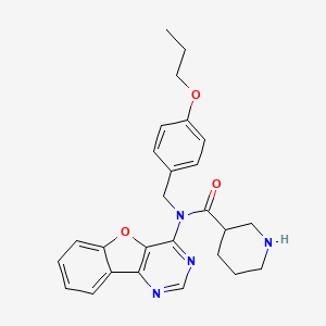 molecular formula C26H28N4O3 B13060211 N-([1]benzofuro[3,2-d]pyrimidin-4-yl)-N-[(4-propoxyphenyl)methyl]piperidine-3-carboxamide 
