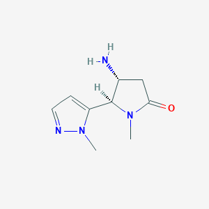 molecular formula C9H14N4O B13060308 Rac-(4R,5R)-4-amino-1-methyl-5-(1-methyl-1H-pyrazol-5-yl)pyrrolidin-2-one CAS No. 1820575-34-5