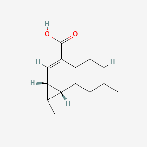 molecular formula C15H22O2 B13061637 rel-(+)-(1R,2Z,6E,10S)-7,11,11-Trimethylbicyclo[8.1.0]undeca-2,6-diene-3-carboxylic acid 