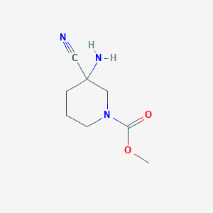 molecular formula C8H13N3O2 B13062152 Methyl 3-amino-3-cyanopiperidine-1-carboxylate 
