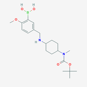 molecular formula C20H33BN2O5 B13062318 trans-(5-(((4-((tert-Butoxycarbonyl)(methyl)amino)cyclohexyl)amino)methyl)-2-methoxyphenyl)boronic acid 
