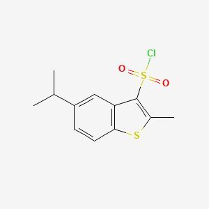 molecular formula C12H13ClO2S2 B13062350 2-Methyl-5-(propan-2-yl)-1-benzothiophene-3-sulfonyl chloride CAS No. 1384428-16-3