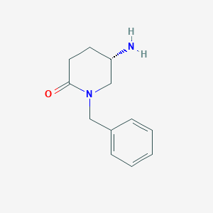 molecular formula C12H16N2O B13062959 (5S)-5-amino-1-benzylpiperidin-2-one 