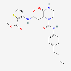 molecular formula C23H28N4O5S B13063253 Methyl 3-(2-(1-((4-butylphenyl)carbamoyl)-3-oxopiperazin-2-yl)acetamido)thiophene-2-carboxylate 