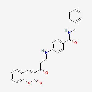 molecular formula C26H22N2O4 B13063334 N-Benzyl-4-((3-oxo-3-(2-oxo-2H-chromen-3-yl)propyl)amino)benzamide 