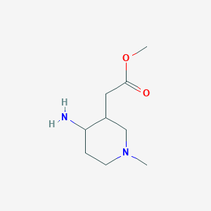 molecular formula C9H18N2O2 B13063409 Methyl 2-(4-amino-1-methylpiperidin-3-yl)acetate 